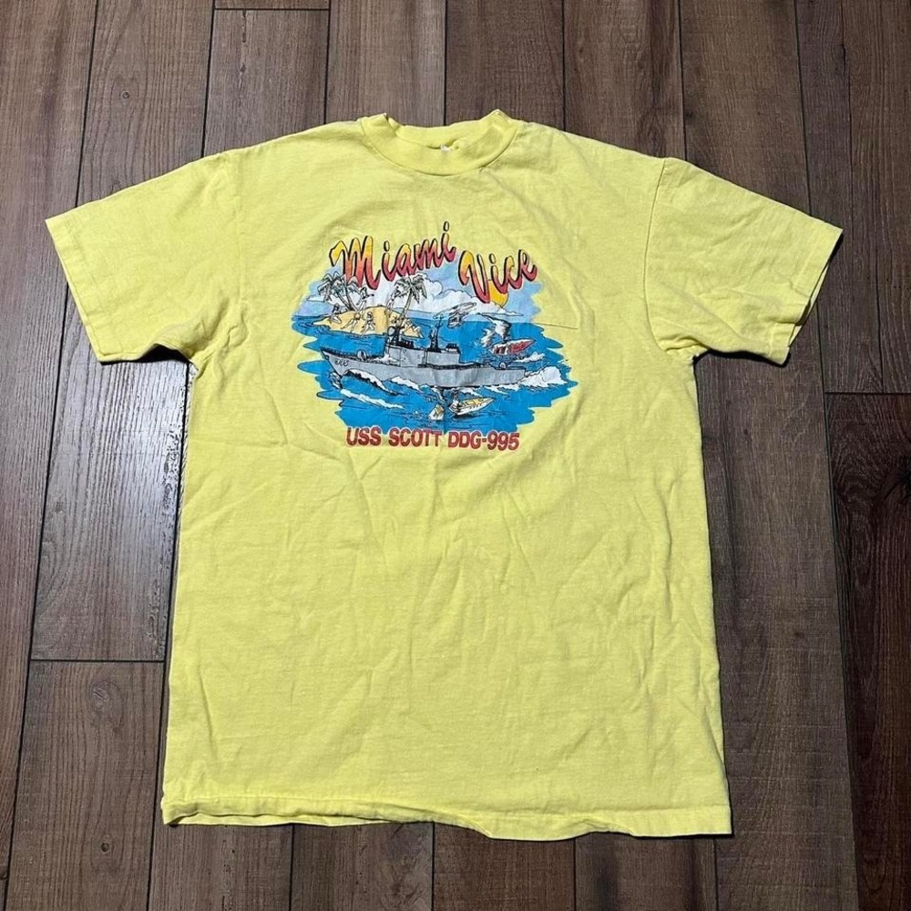 Vintage Miami Vice T Shirt Men's Large Single Stitch Made USA‎ USS Scott DDG-995